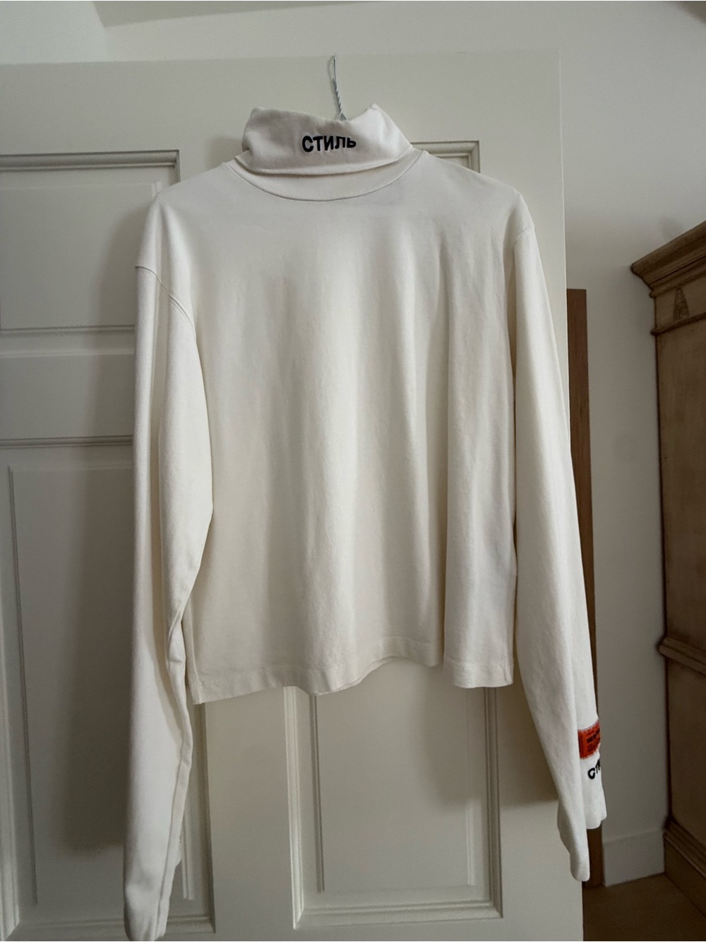 Heron Preston Cream Sweatshirt with Orange Logo Patch